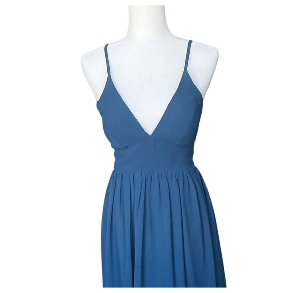 Azazie Aaida Dress Size 4 A-Line Chiffon Lace Up Ink Blue Bridesmaid Dress Maxi - Picture 3 of 10
